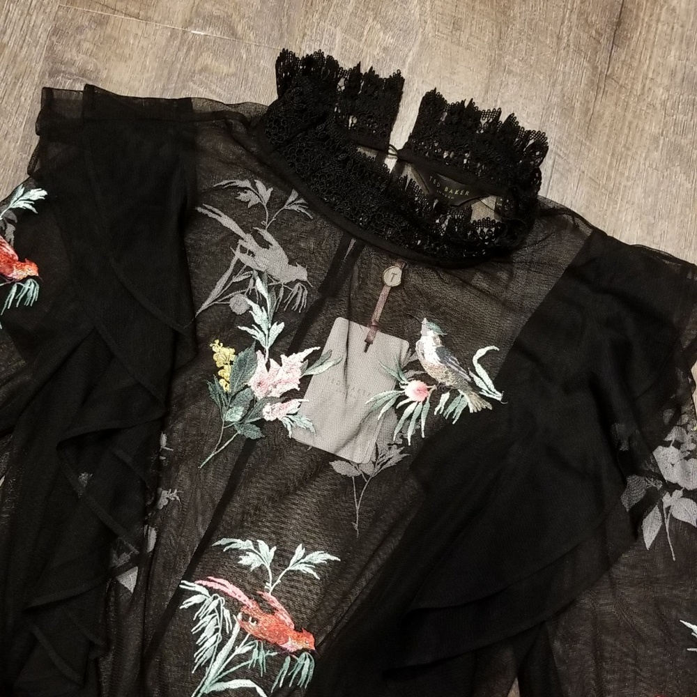 🍒NWT🍒 TED BAKER FRILLED LACE TRIM TOP - Picture 6 of 8